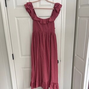 Sleeveless Boho Ruffle Midi Dress in Rose